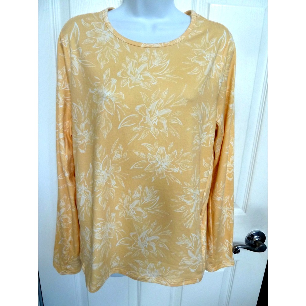 Hang Ten Women Yellow Floral Sunray Rash Guard Sun Tee UPF 50+ Large A000674